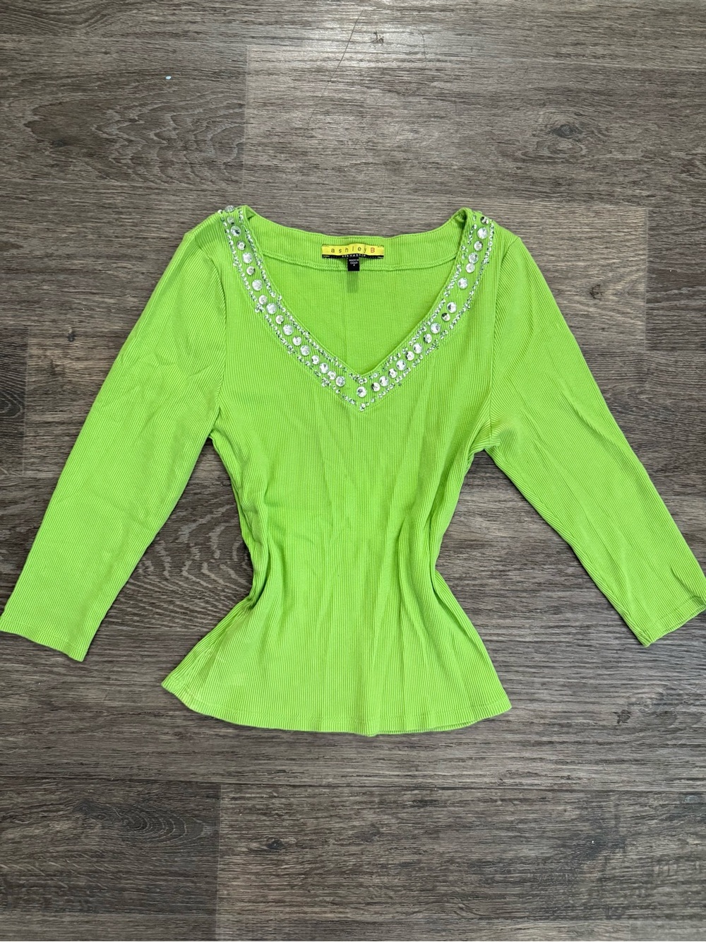 Y2K Bling Beaded V-Neck Ribbed Top